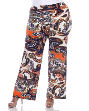 Navy Orange Paisley Palazzo Pants | Navy Orange