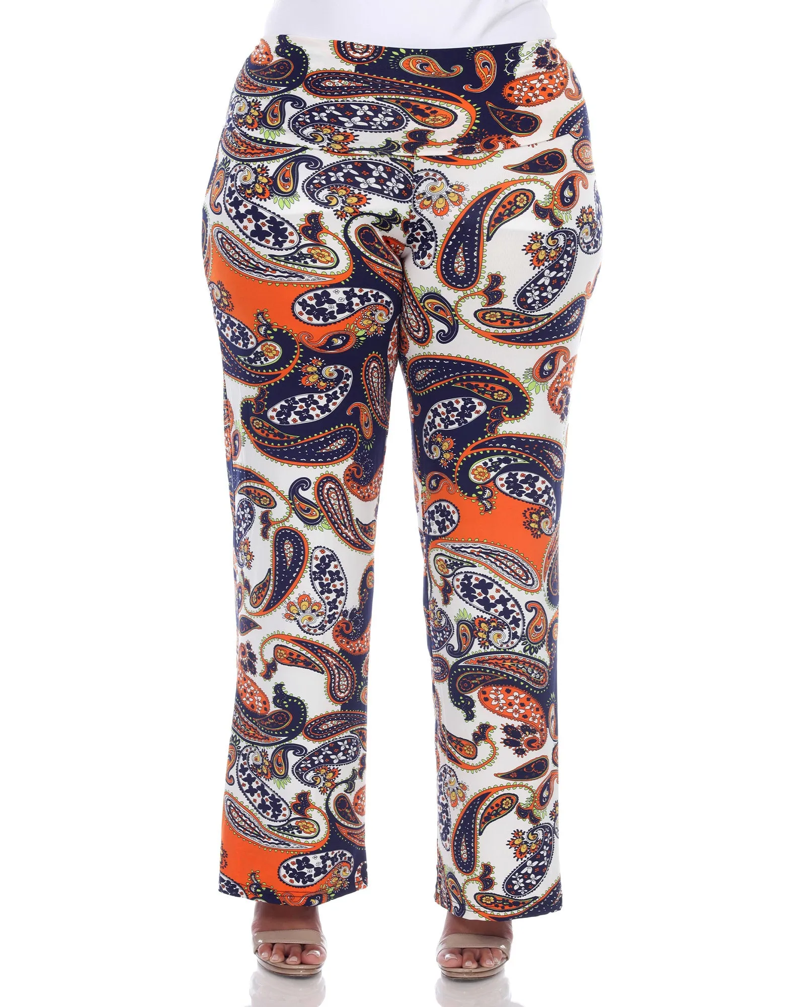 Navy Orange Paisley Palazzo Pants | Navy Orange