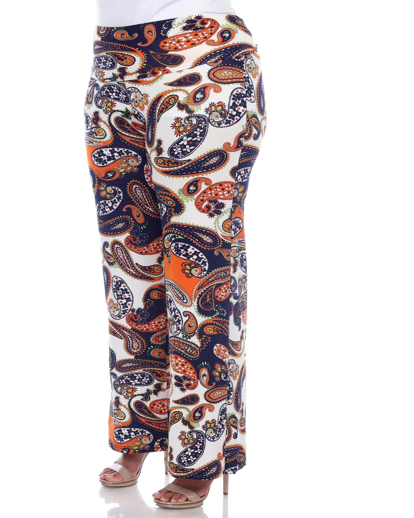 Navy Orange Paisley Palazzo Pants | Navy Orange