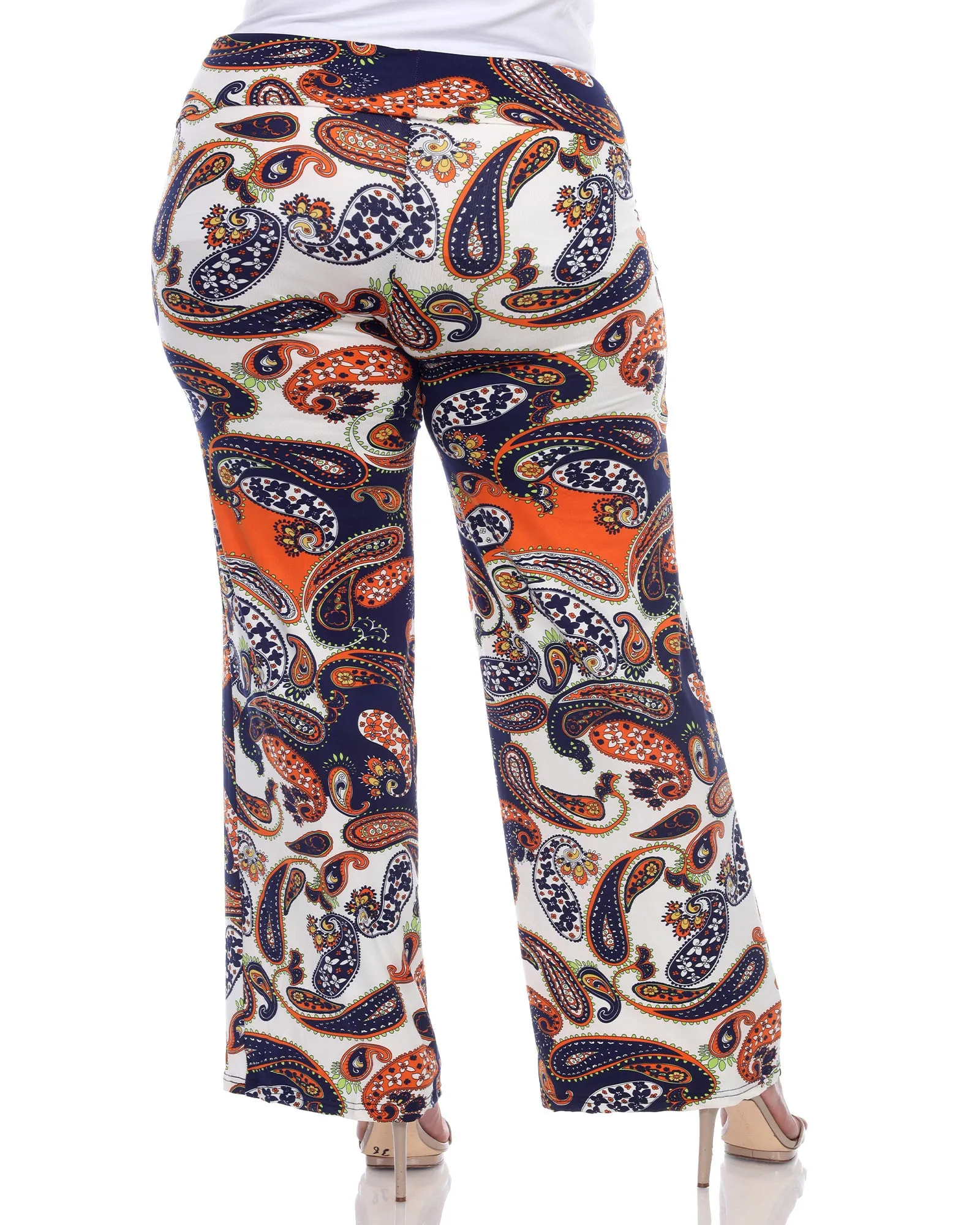 Navy Orange Paisley Palazzo Pants | Navy Orange