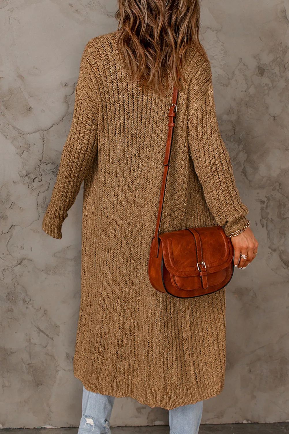 Open Front Drop Shoulder Knitted Cardigan