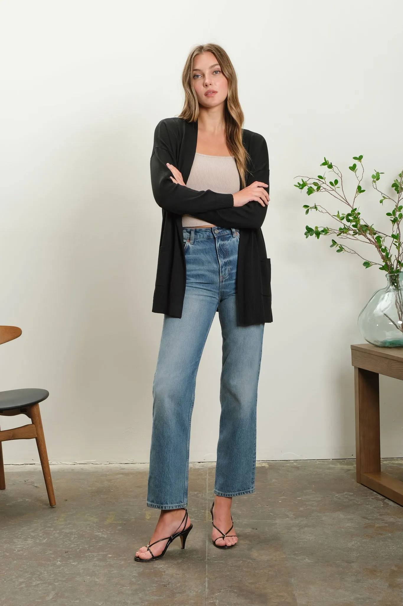 OPEN FRONT KNIT CARDIGAN