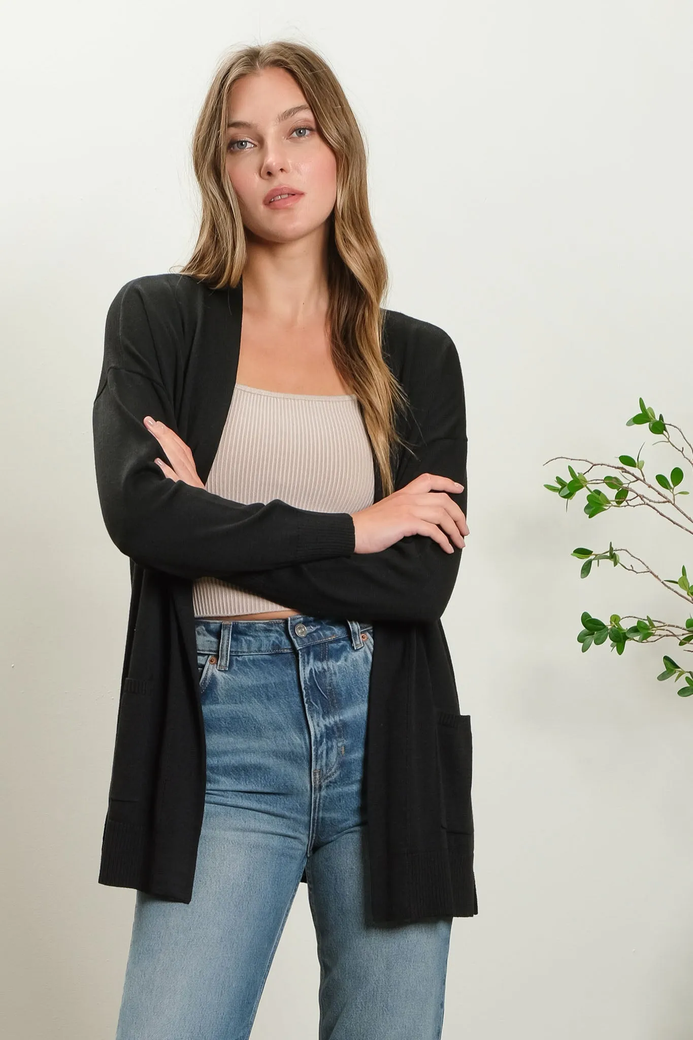 OPEN FRONT KNIT CARDIGAN