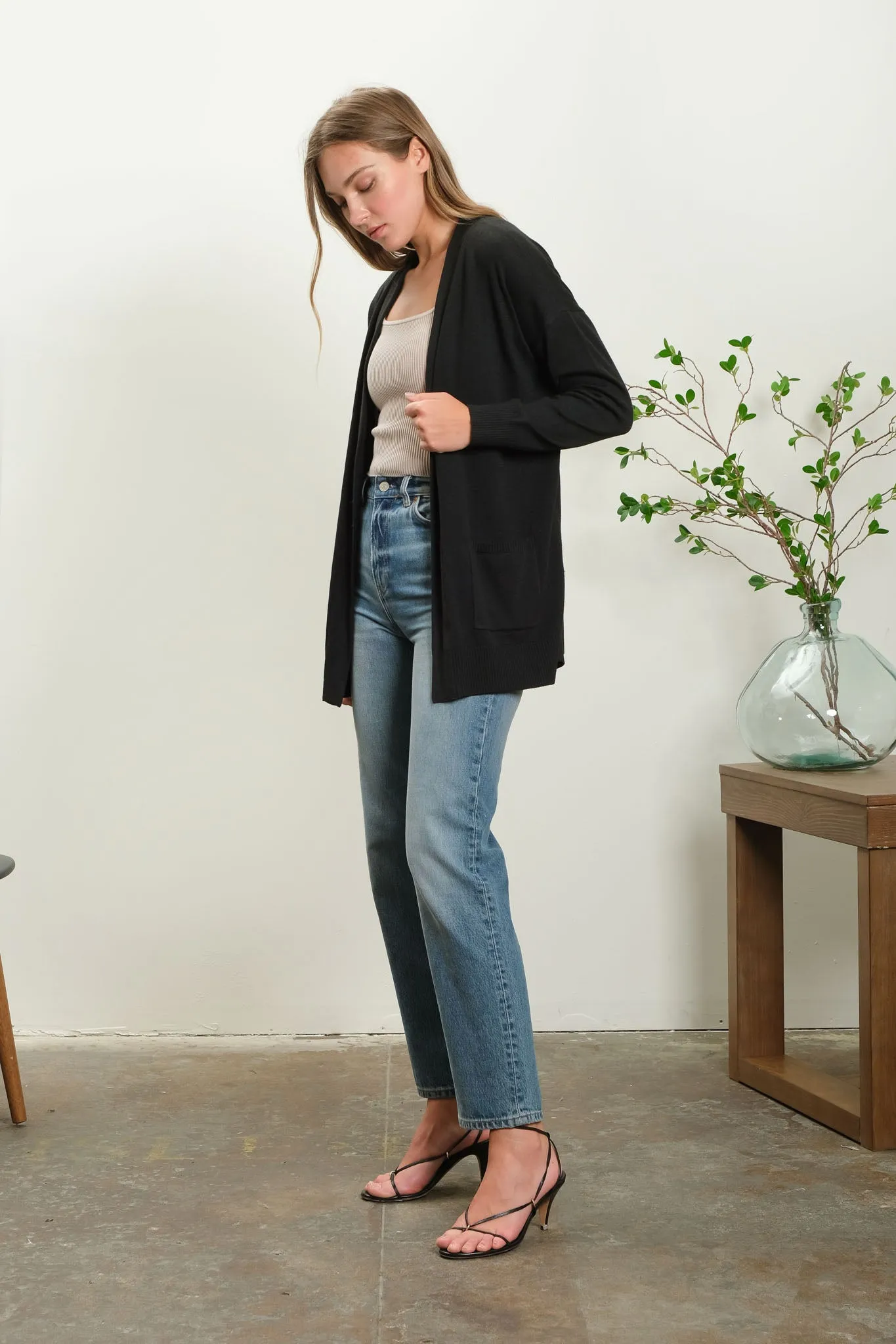 OPEN FRONT KNIT CARDIGAN