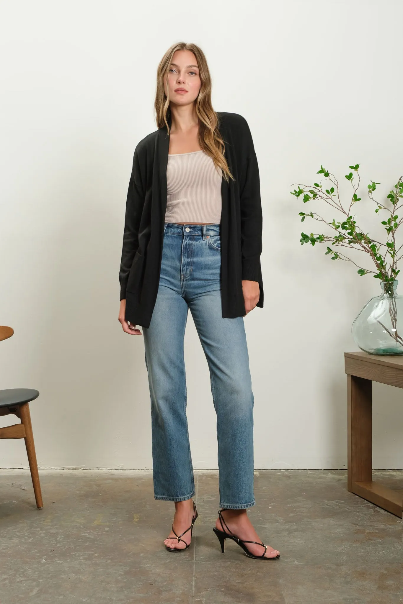 OPEN FRONT KNIT CARDIGAN