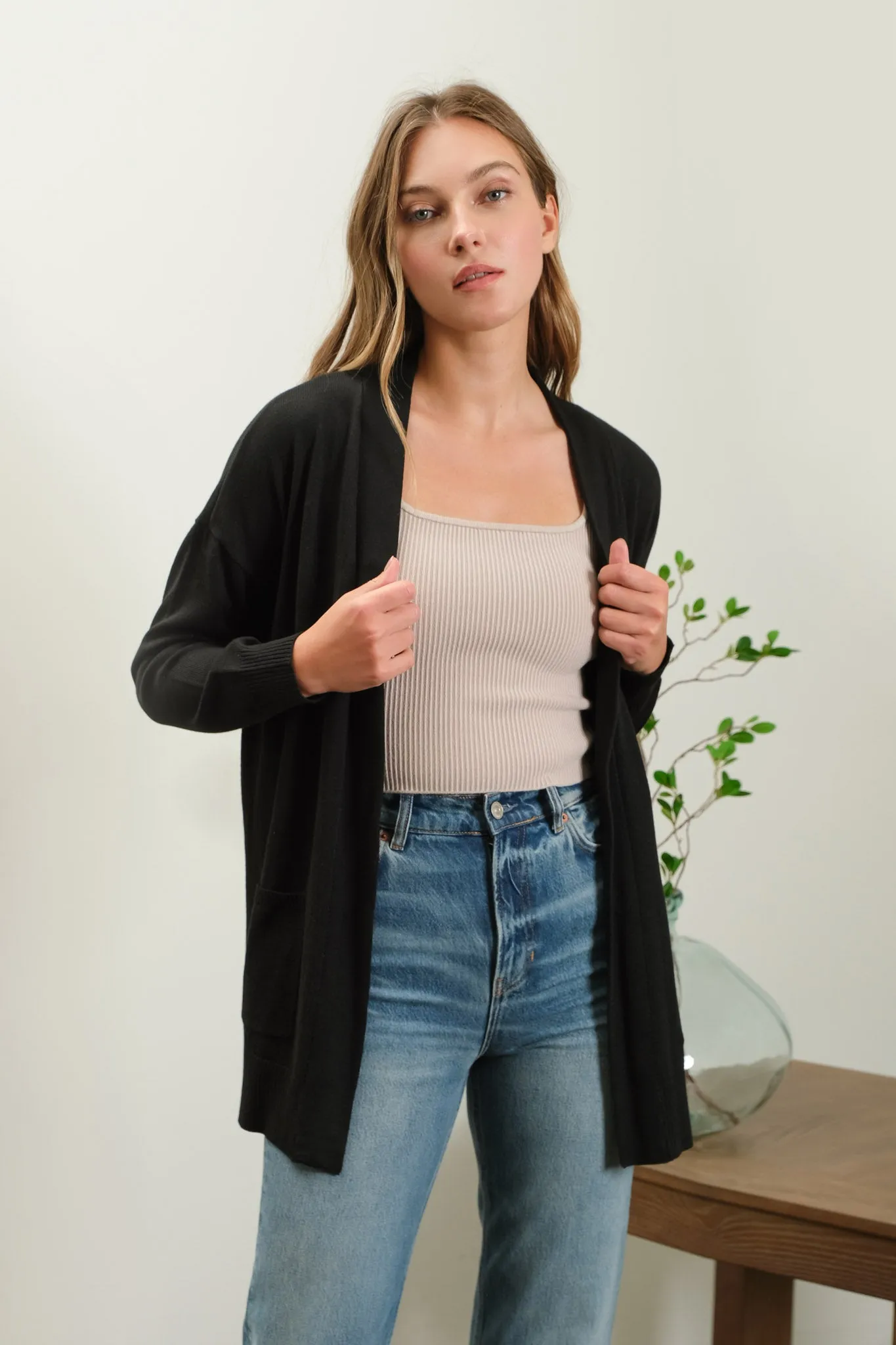 OPEN FRONT KNIT CARDIGAN