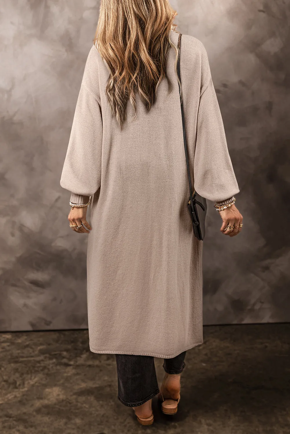 Open Front Long Knitted Cardigan