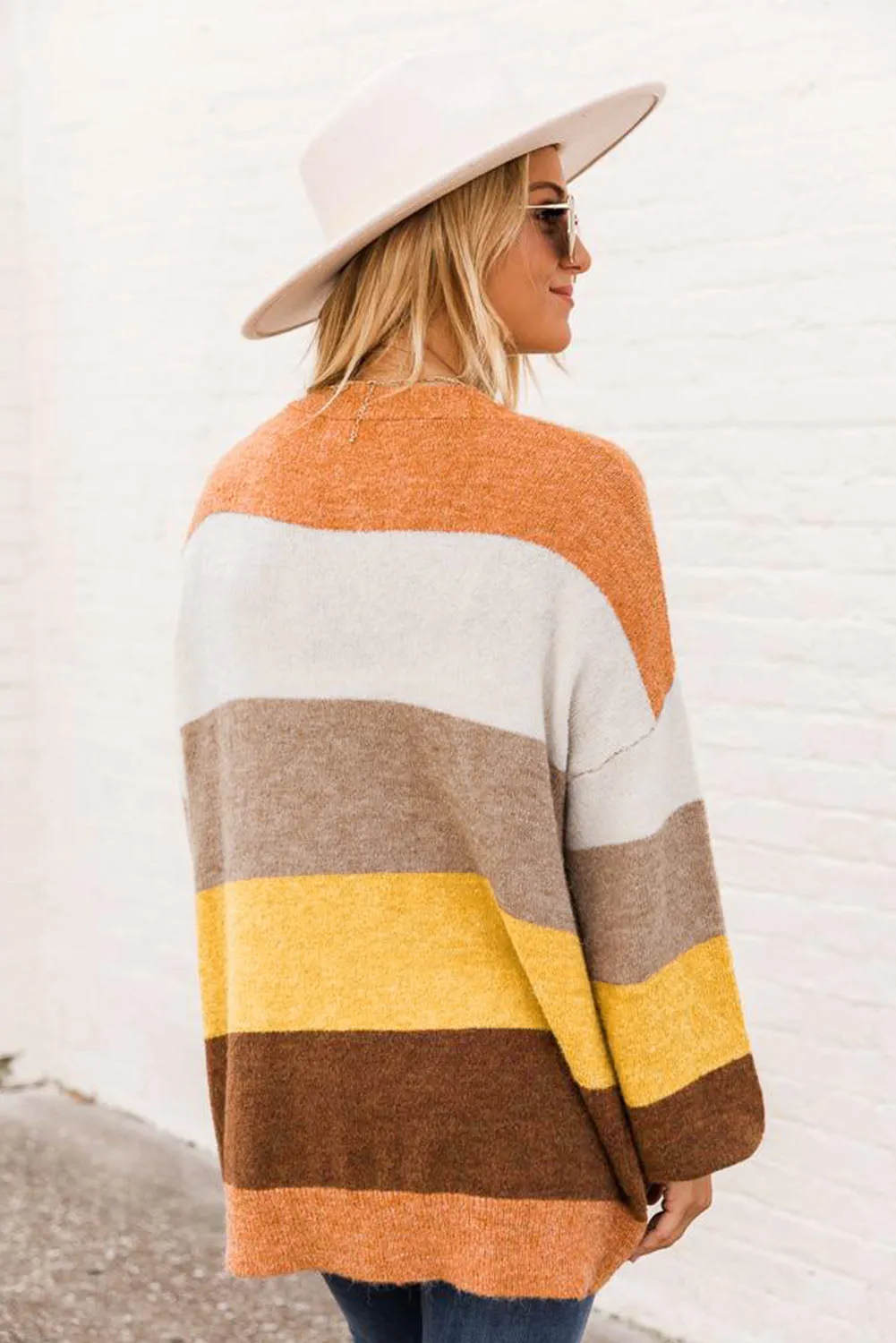 Open Front Pocketed Colorblock Cardigan