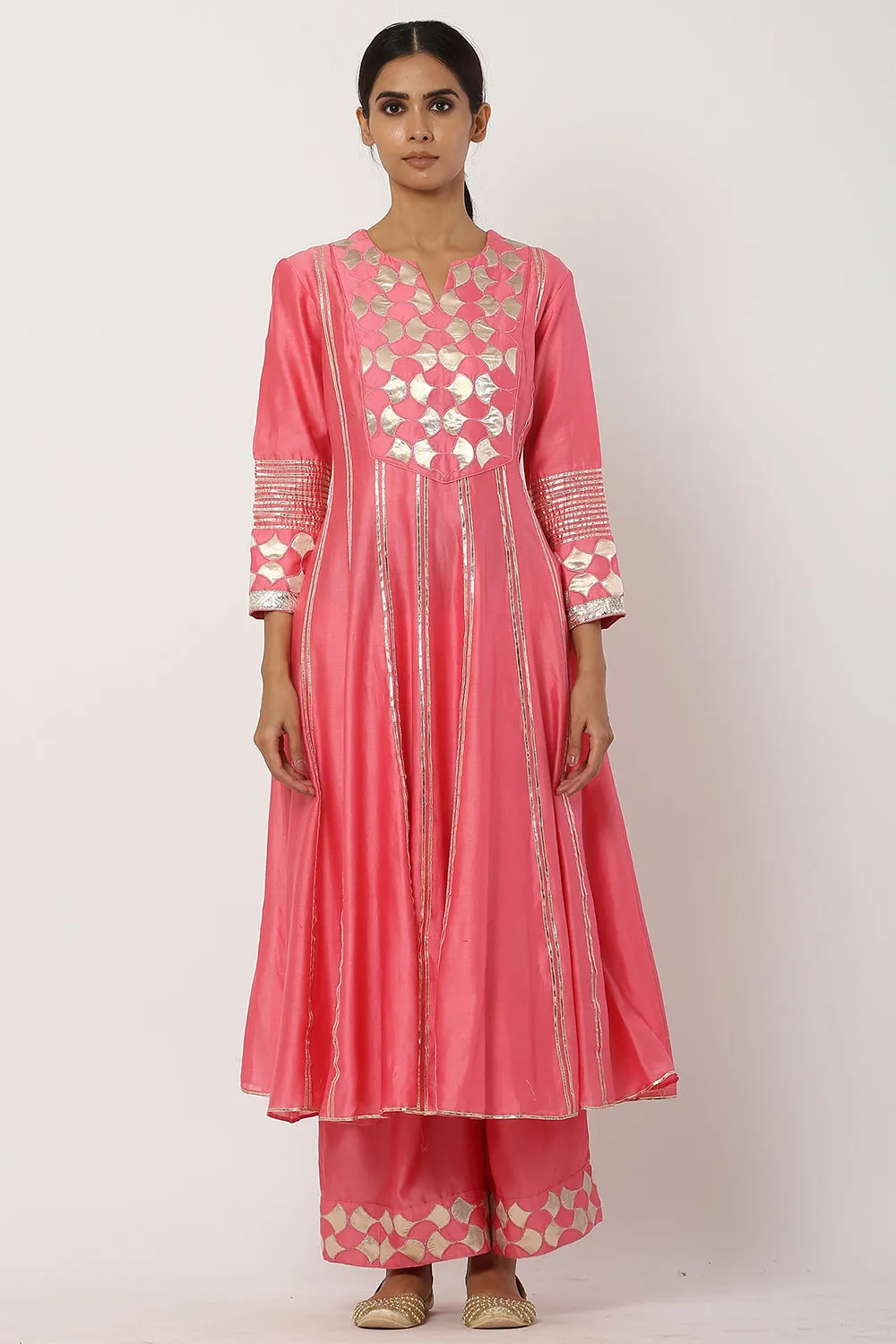 Paneled Peach Kurta Set