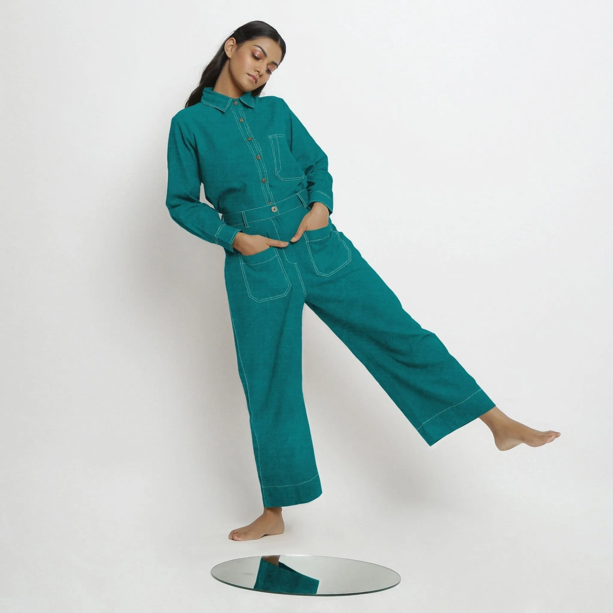 Pine Green Linen Patch Pocket Wide Legged Pant