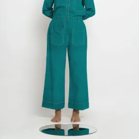 Pine Green Linen Patch Pocket Wide Legged Pant