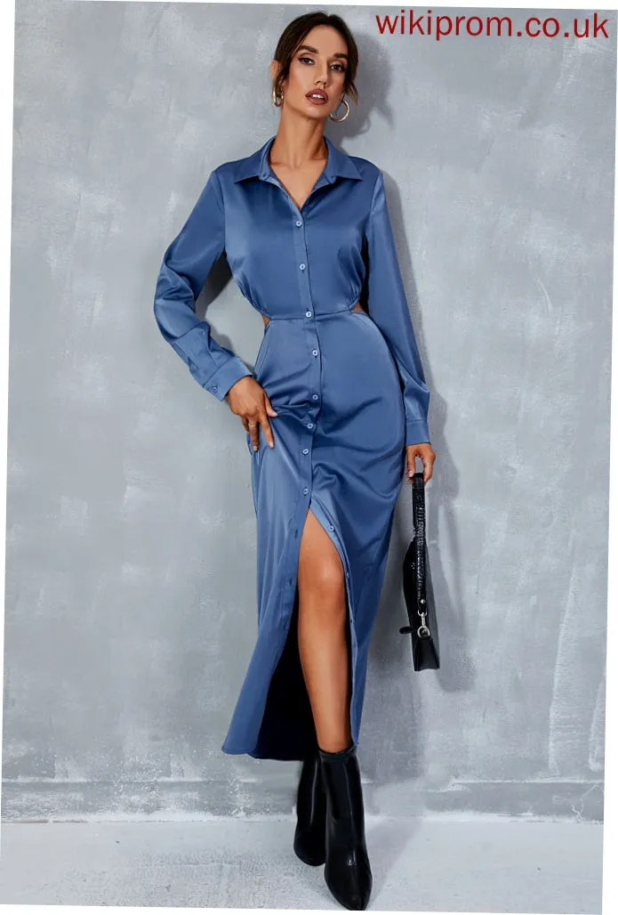 Polyester V-Neck Midi Kayleigh Club Dresses Front Casual Dresses Long Split Sleeves A-line