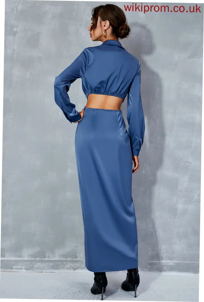 Polyester V-Neck Midi Kayleigh Club Dresses Front Casual Dresses Long Split Sleeves A-line