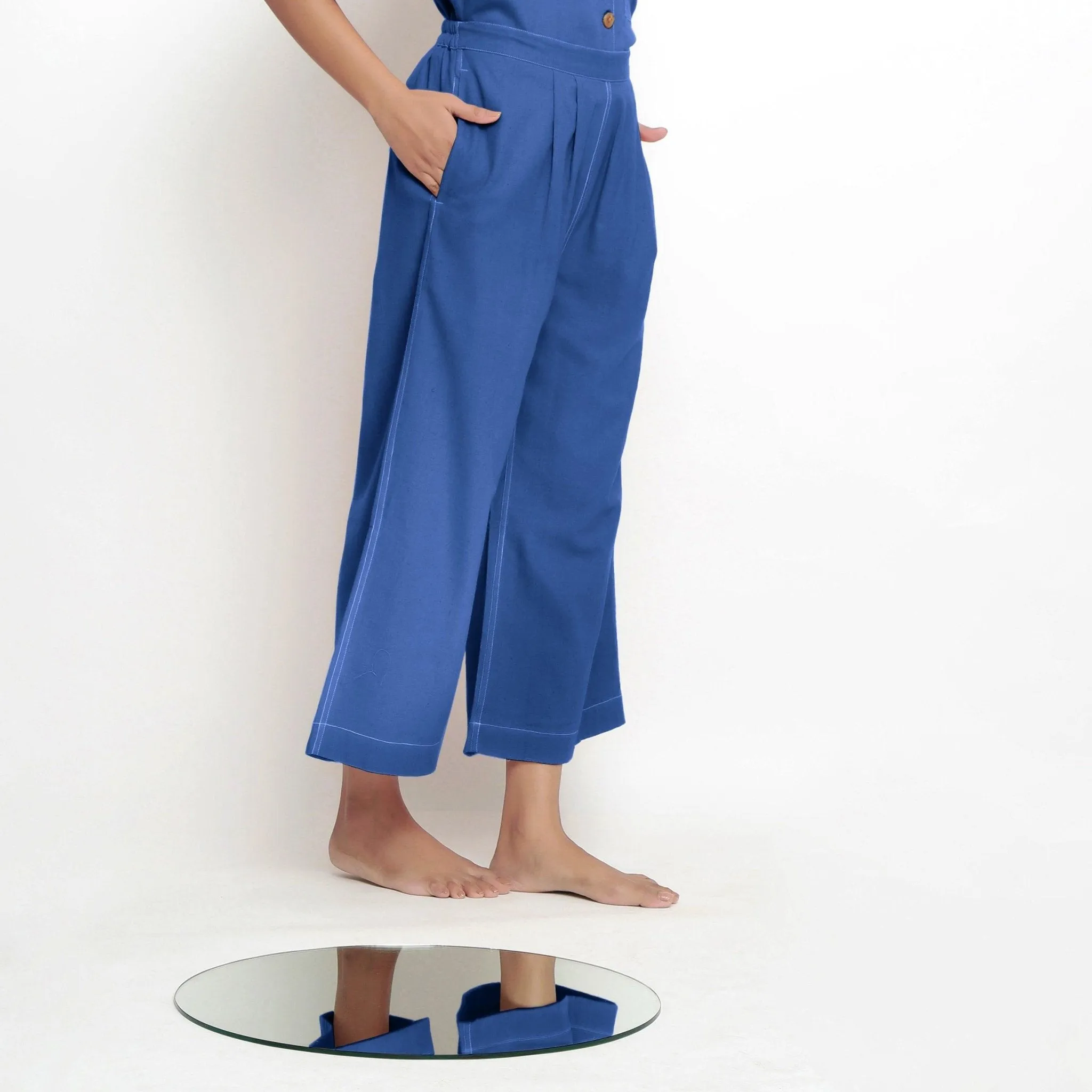 Powder Blue Handspun Cotton Elasticated Wide Legged Pant