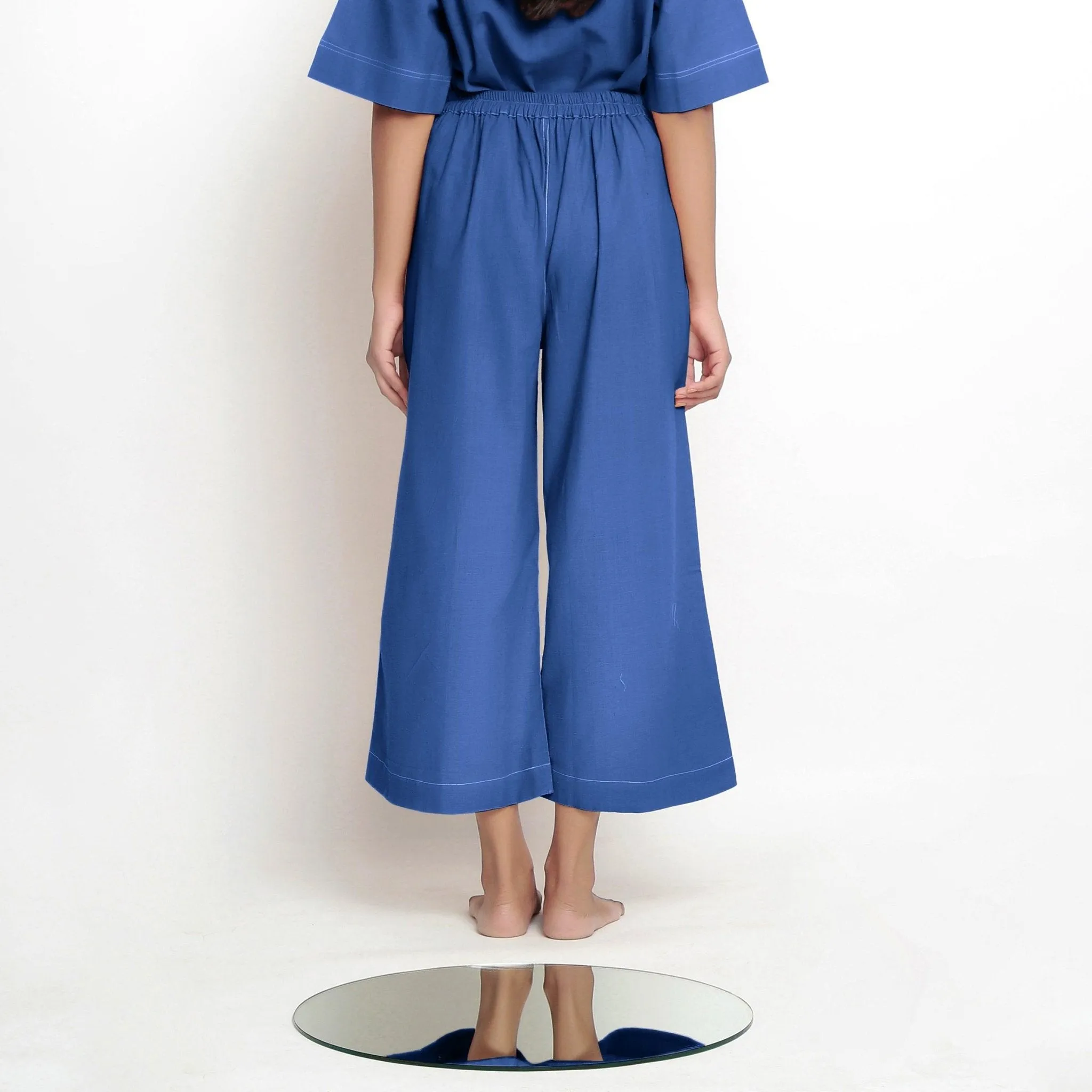 Powder Blue Handspun Cotton Elasticated Wide Legged Pant