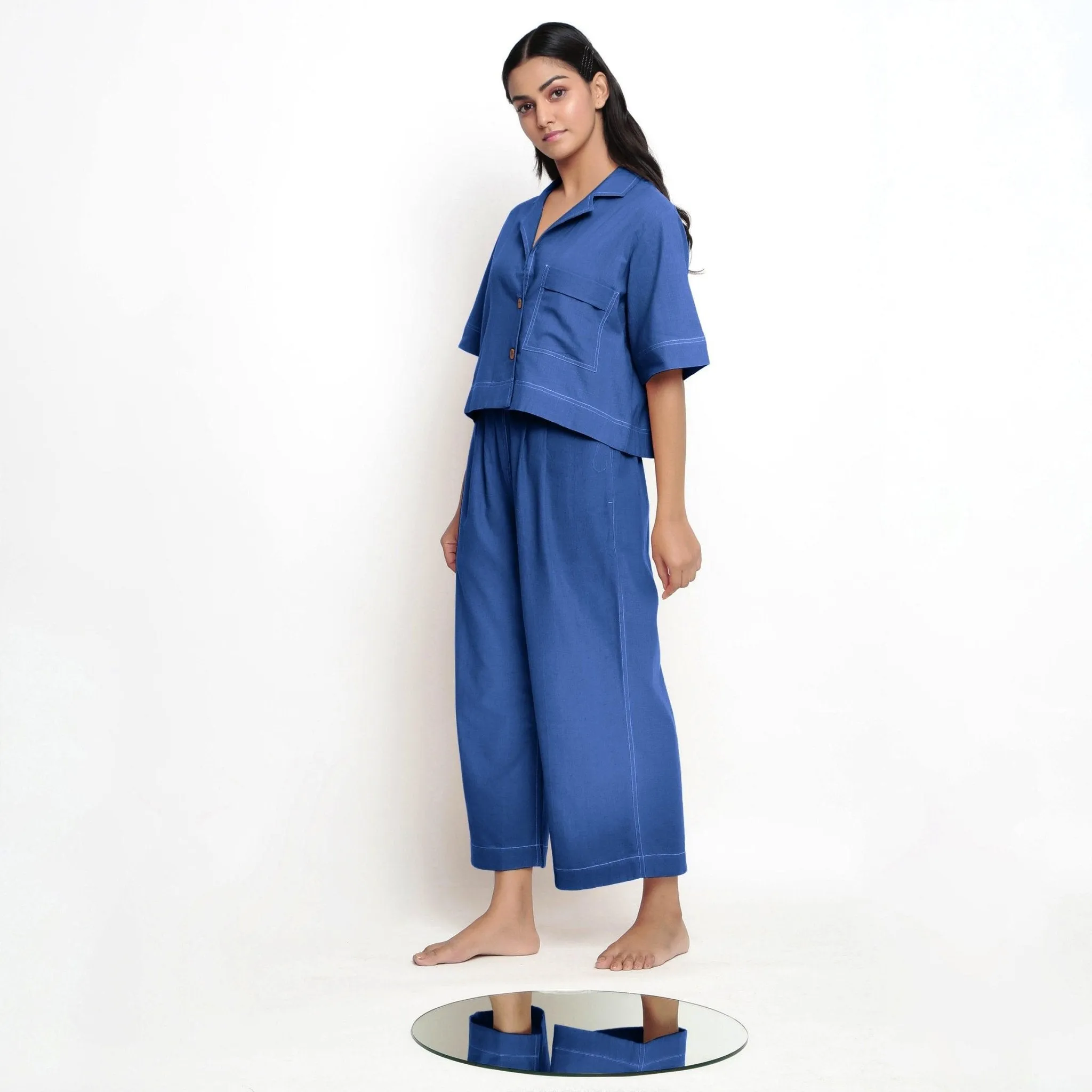 Powder Blue Handspun Cotton Elasticated Wide Legged Pant