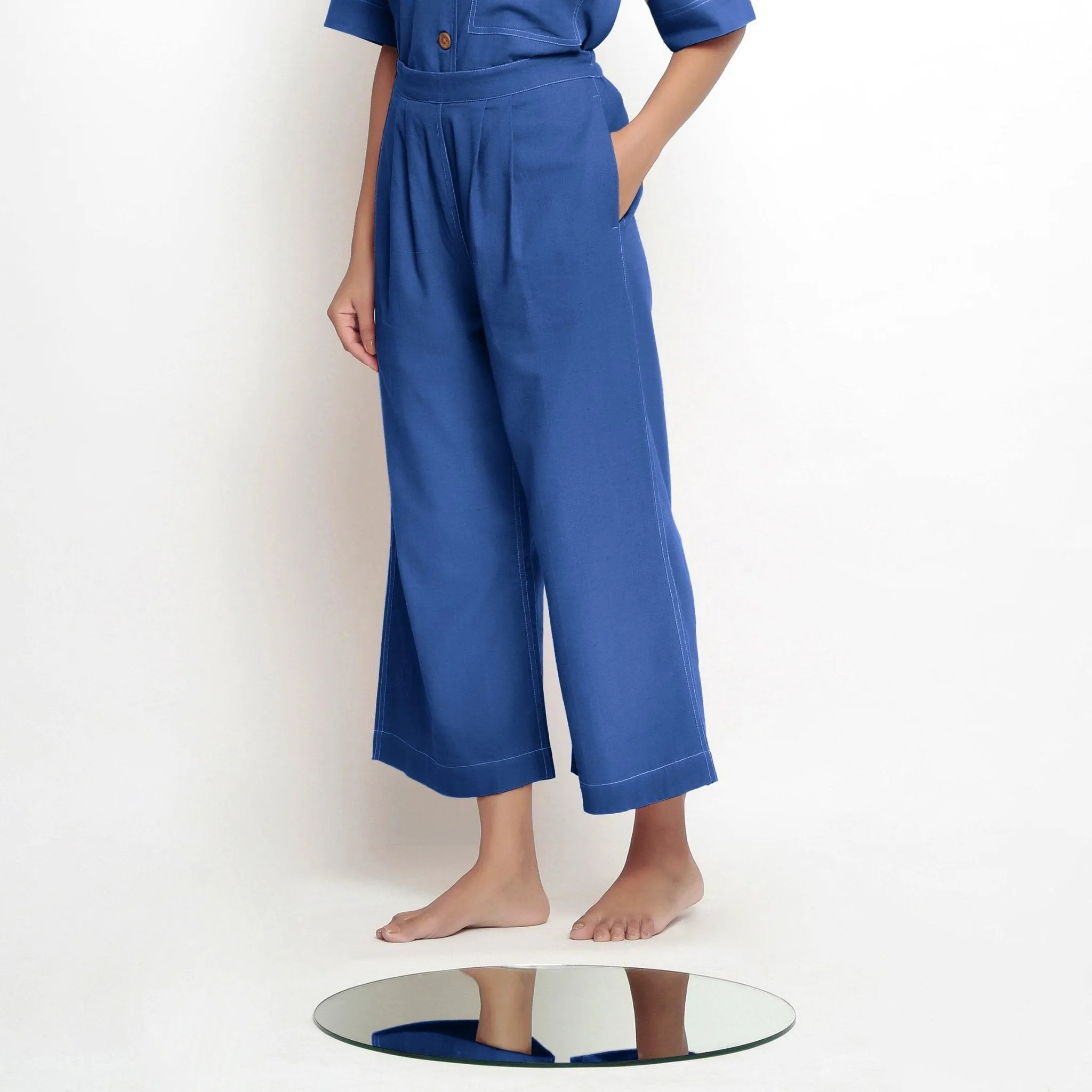 Powder Blue Handspun Cotton Elasticated Wide Legged Pant