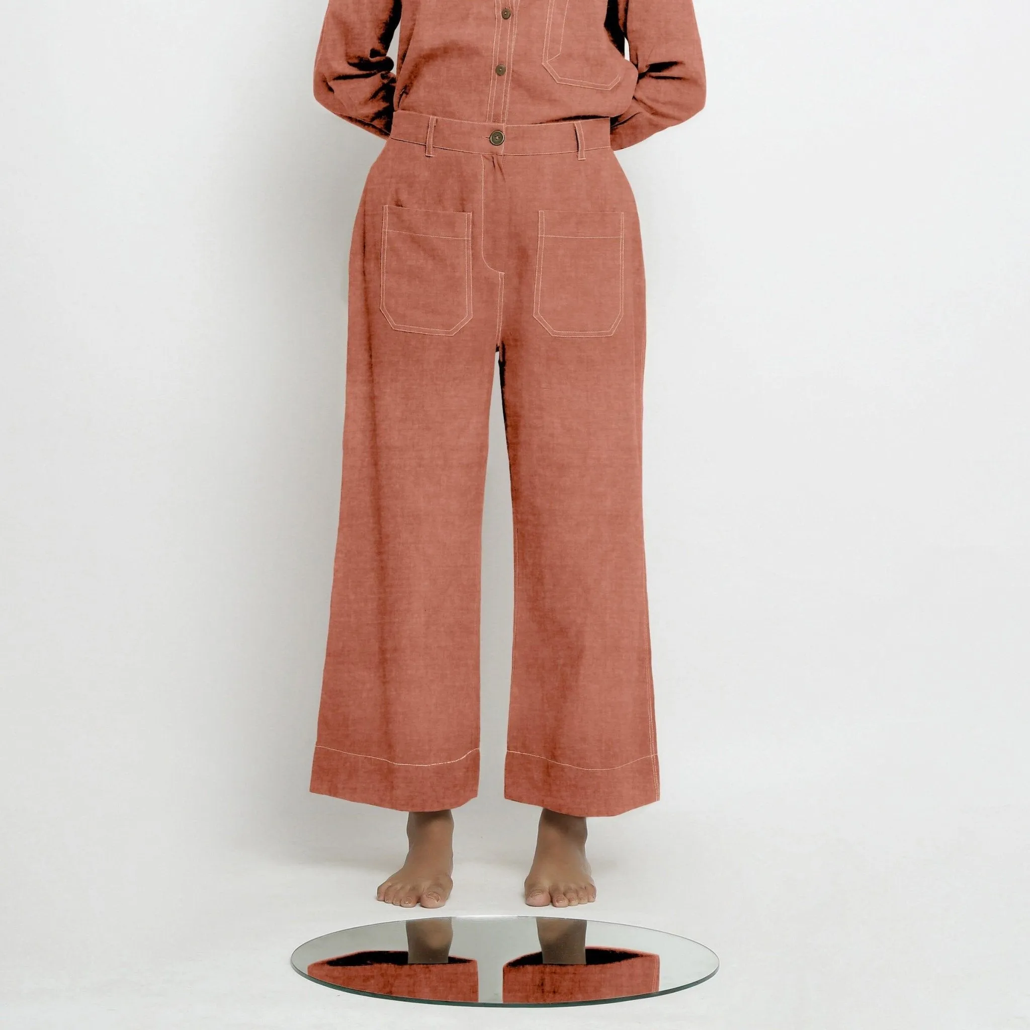 Rust Sandstone Linen Patch Pocket Wide Legged Pant