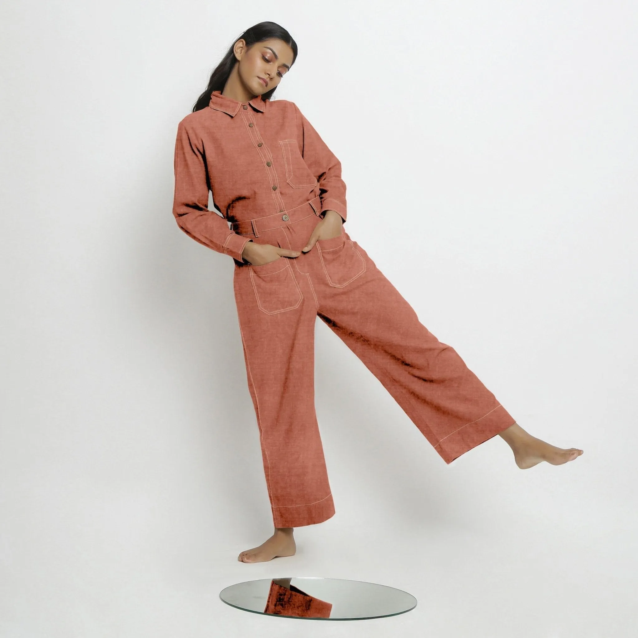 Rust Sandstone Linen Patch Pocket Wide Legged Pant