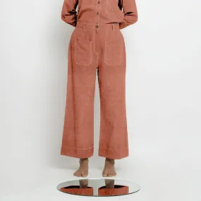 Rust Sandstone Linen Patch Pocket Wide Legged Pant