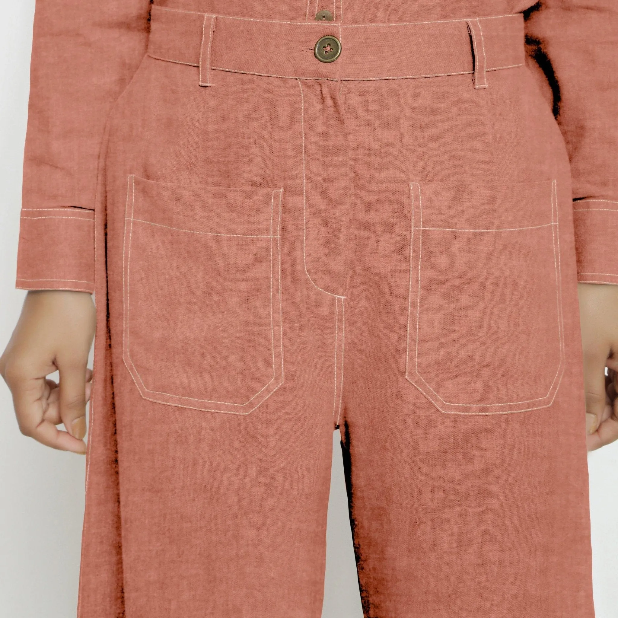 Rust Sandstone Linen Patch Pocket Wide Legged Pant