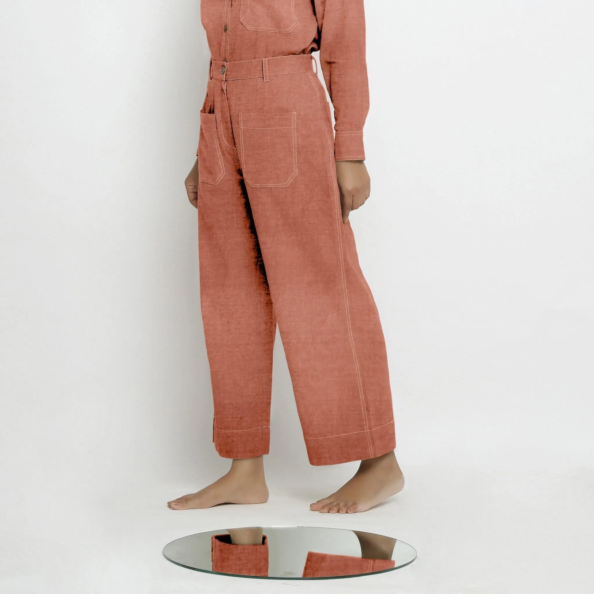Rust Sandstone Linen Patch Pocket Wide Legged Pant