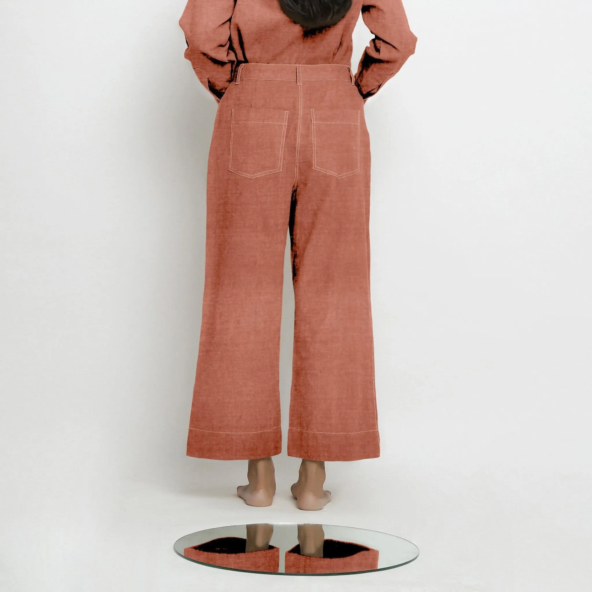 Rust Sandstone Linen Patch Pocket Wide Legged Pant