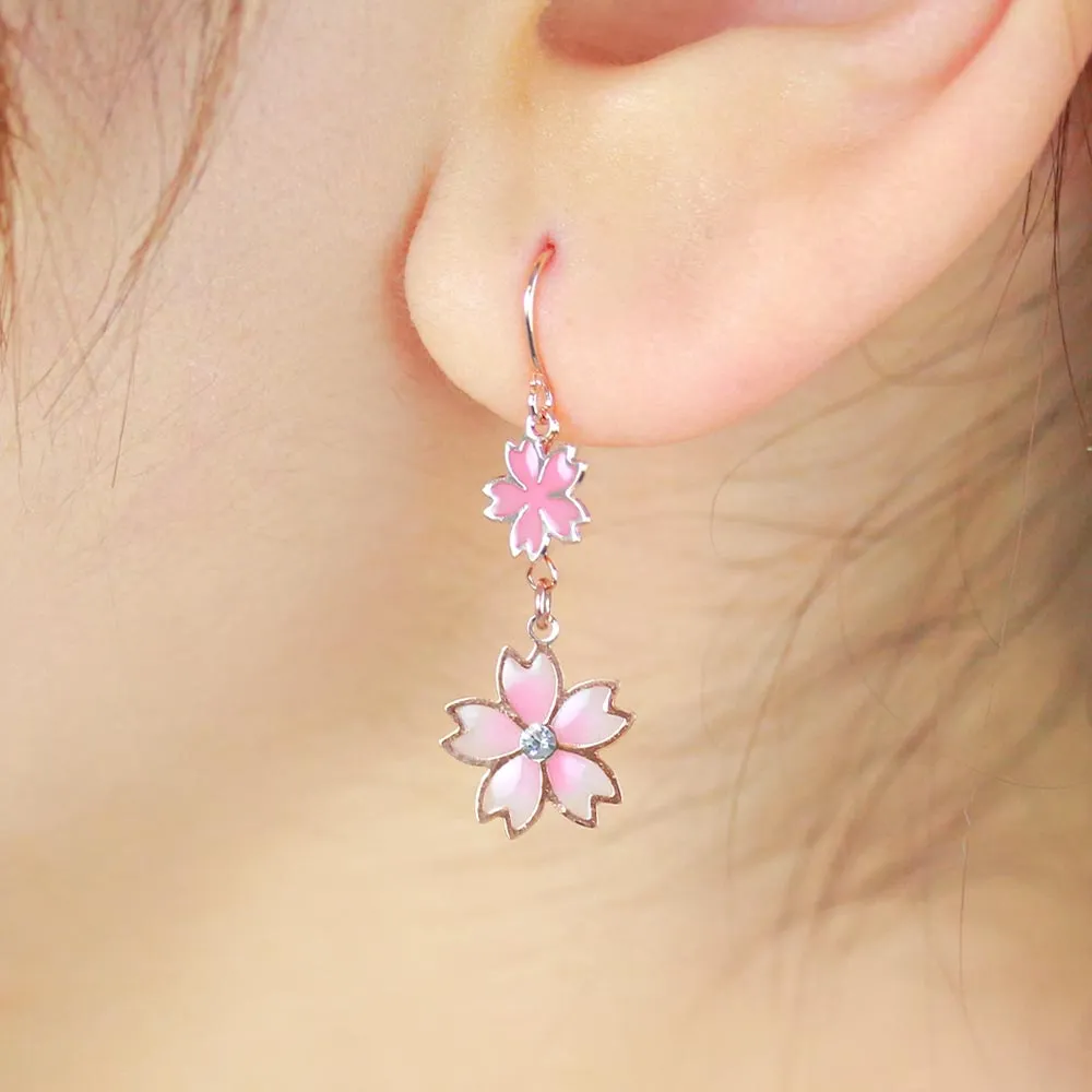 Sakura and Cat Mismatch Drop Earrings