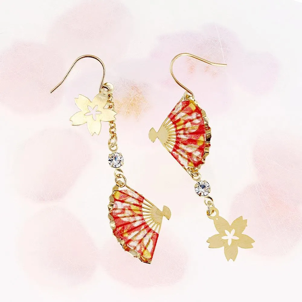 Sakura and Japanese Fan Linear Earrings