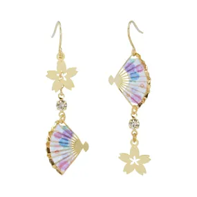Sakura and Japanese Fan Linear Earrings