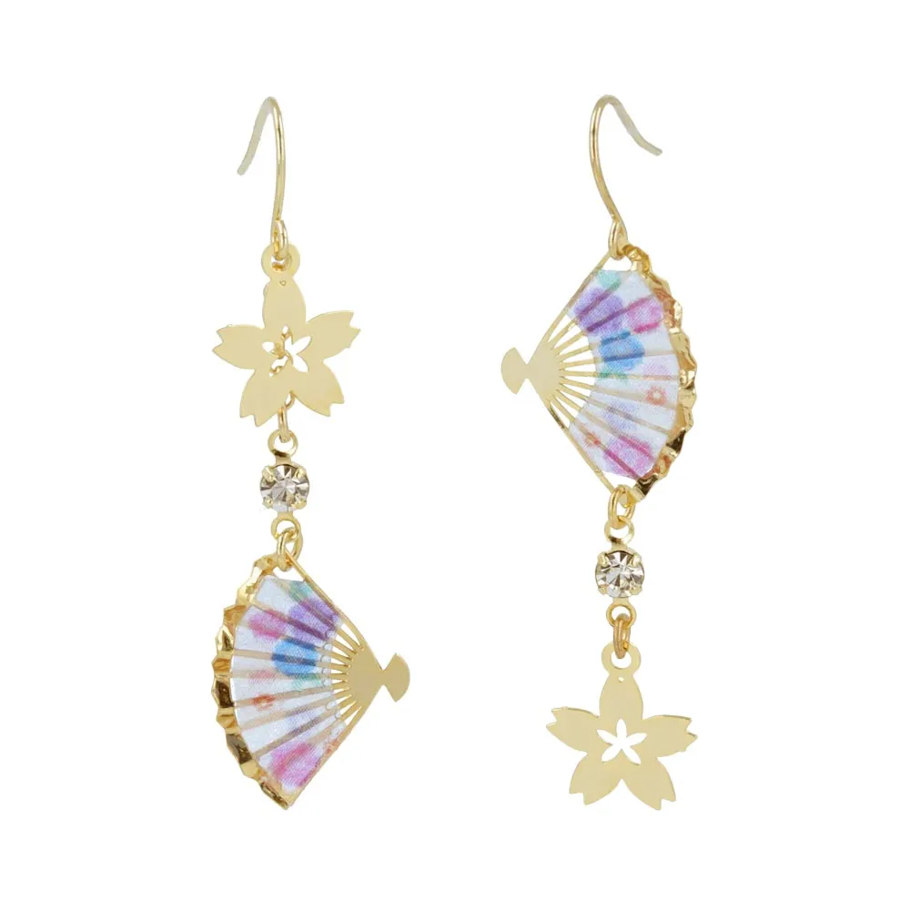 Sakura and Japanese Fan Linear Earrings
