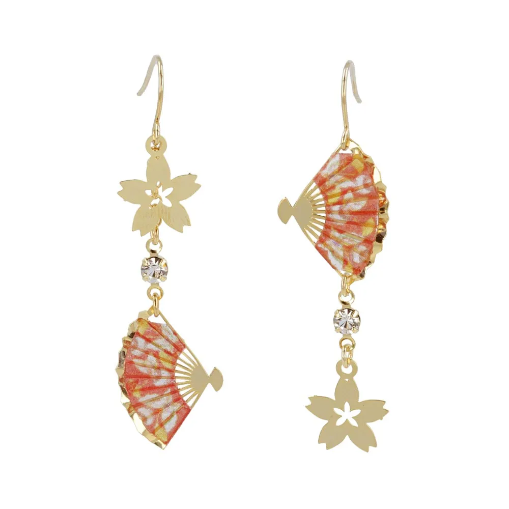Sakura and Japanese Fan Linear Earrings