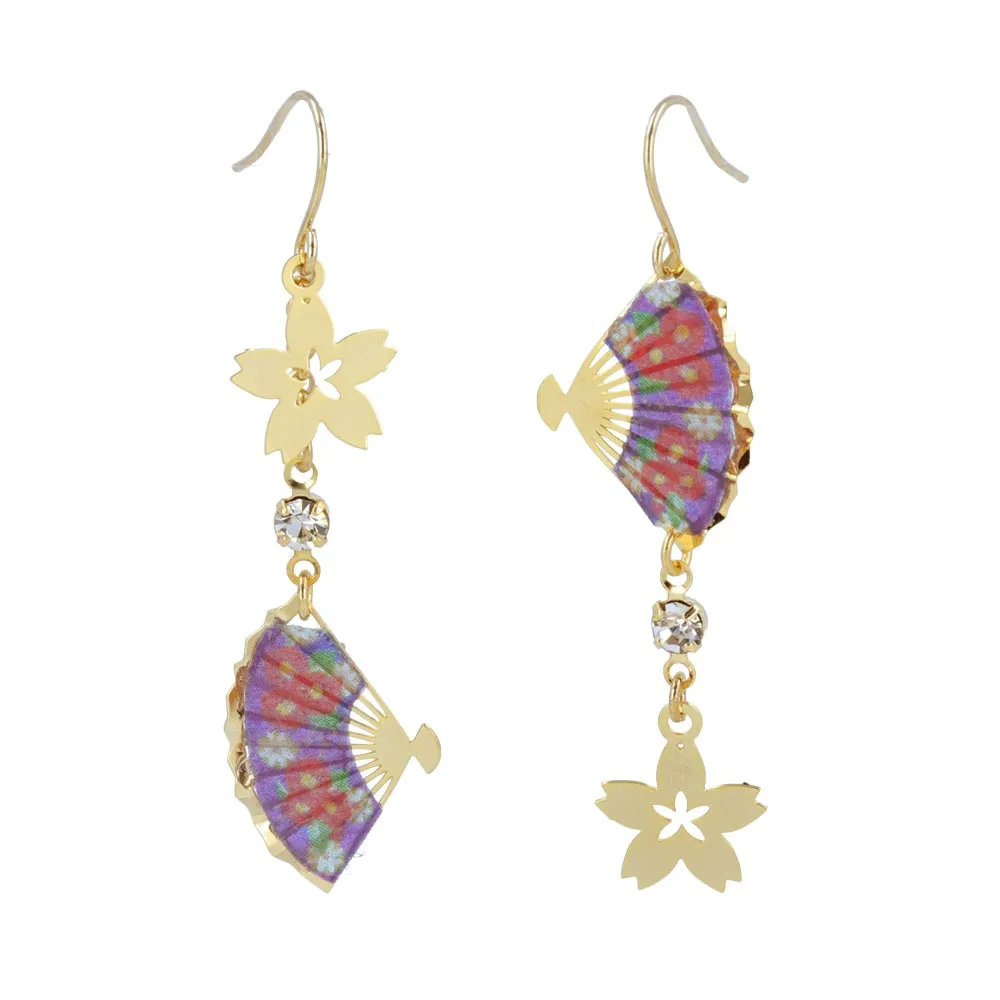 Sakura and Japanese Fan Linear Earrings