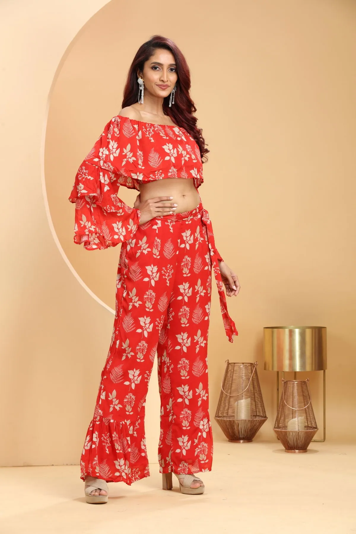 Scarlet Red & Deep Purple Co-ord Set