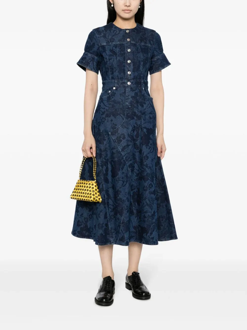 Short Sleeve Denim Midi Dress