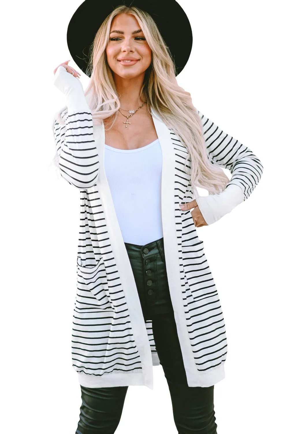Side Pockets Open Front Cardigan
