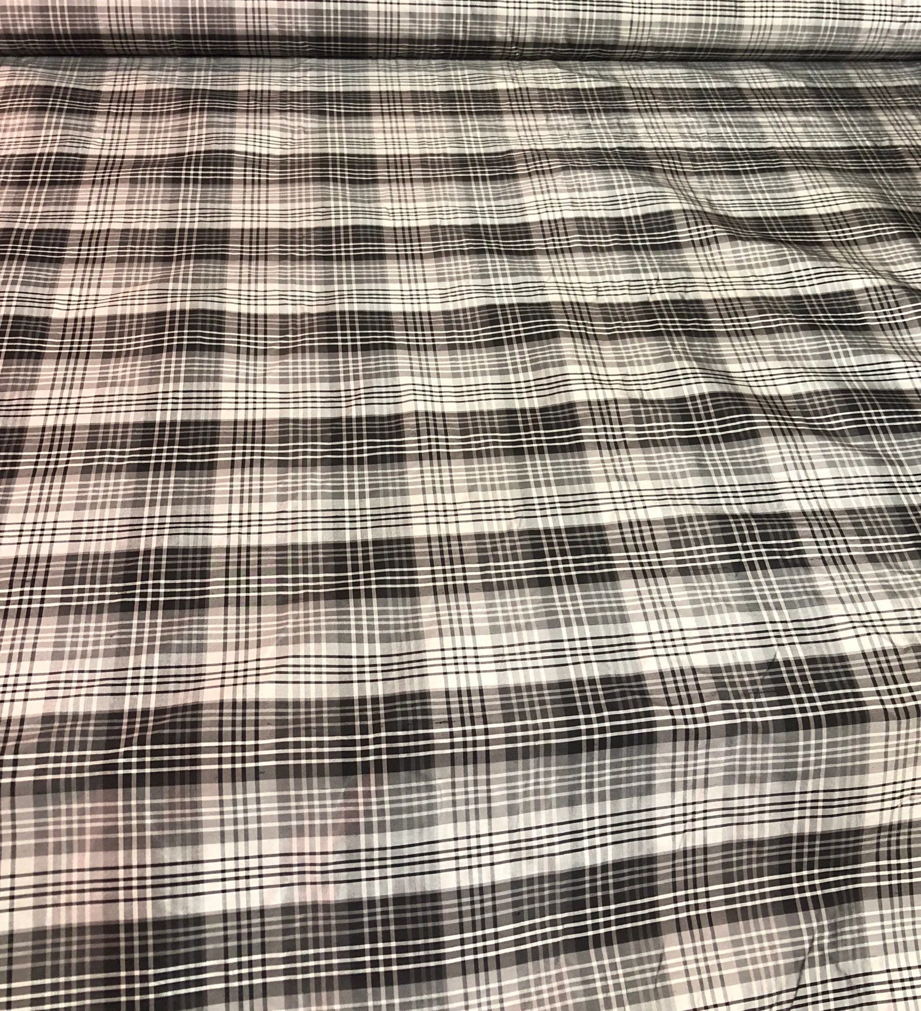 Silk shantung plaid 54&quot; wide    Beautiful black grey white plaid silk shantung fabric sold by the yard