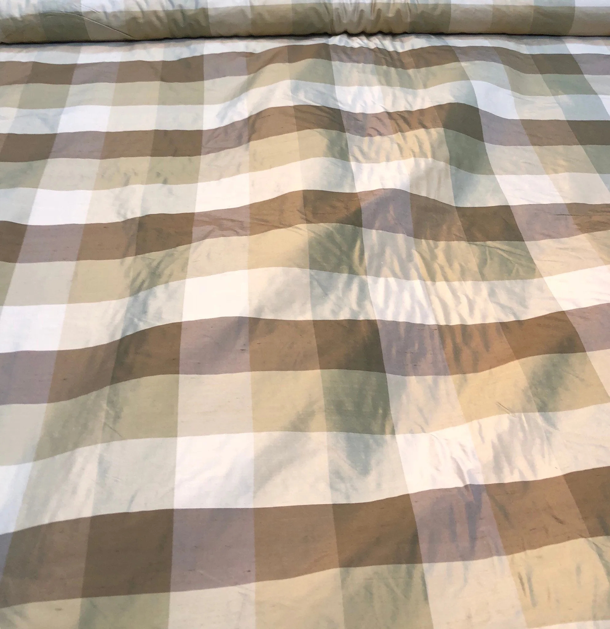 Silk shantung plaids 54&quot; wide    Beautiful tan gold colors silk shantung fabric sold by the yard
