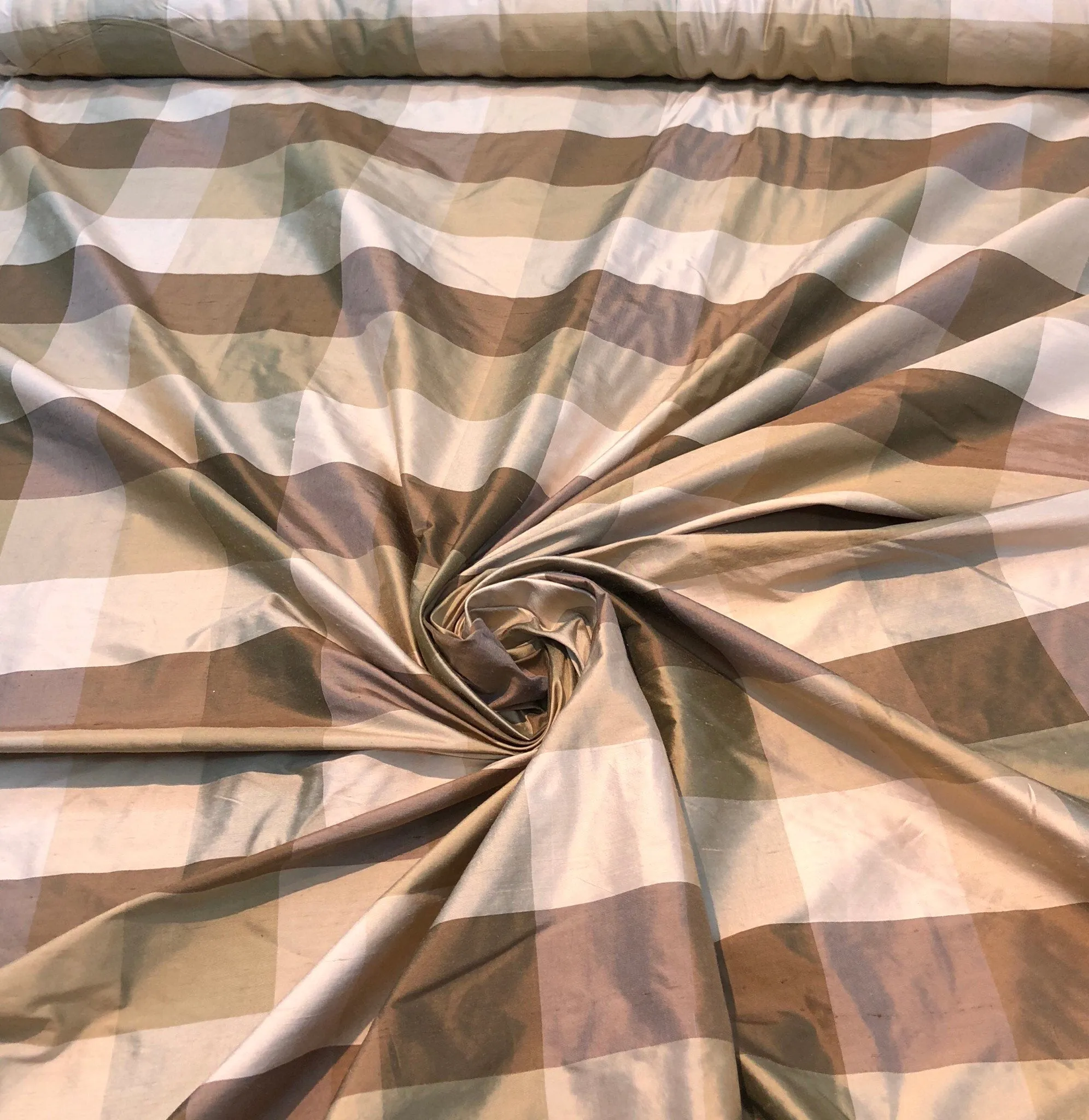 Silk shantung plaids 54&quot; wide    Beautiful tan gold colors silk shantung fabric sold by the yard
