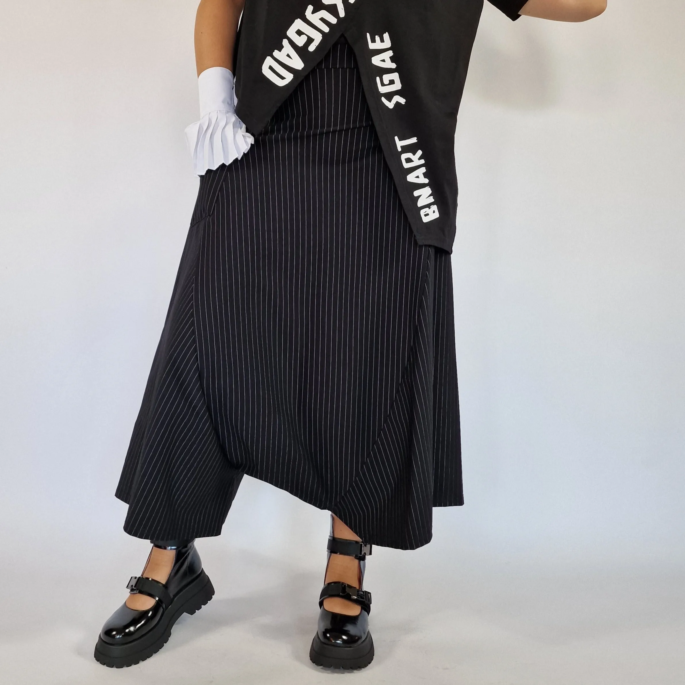 Simple Moderne Street Punk Striped Pattern Wide Legged Pants