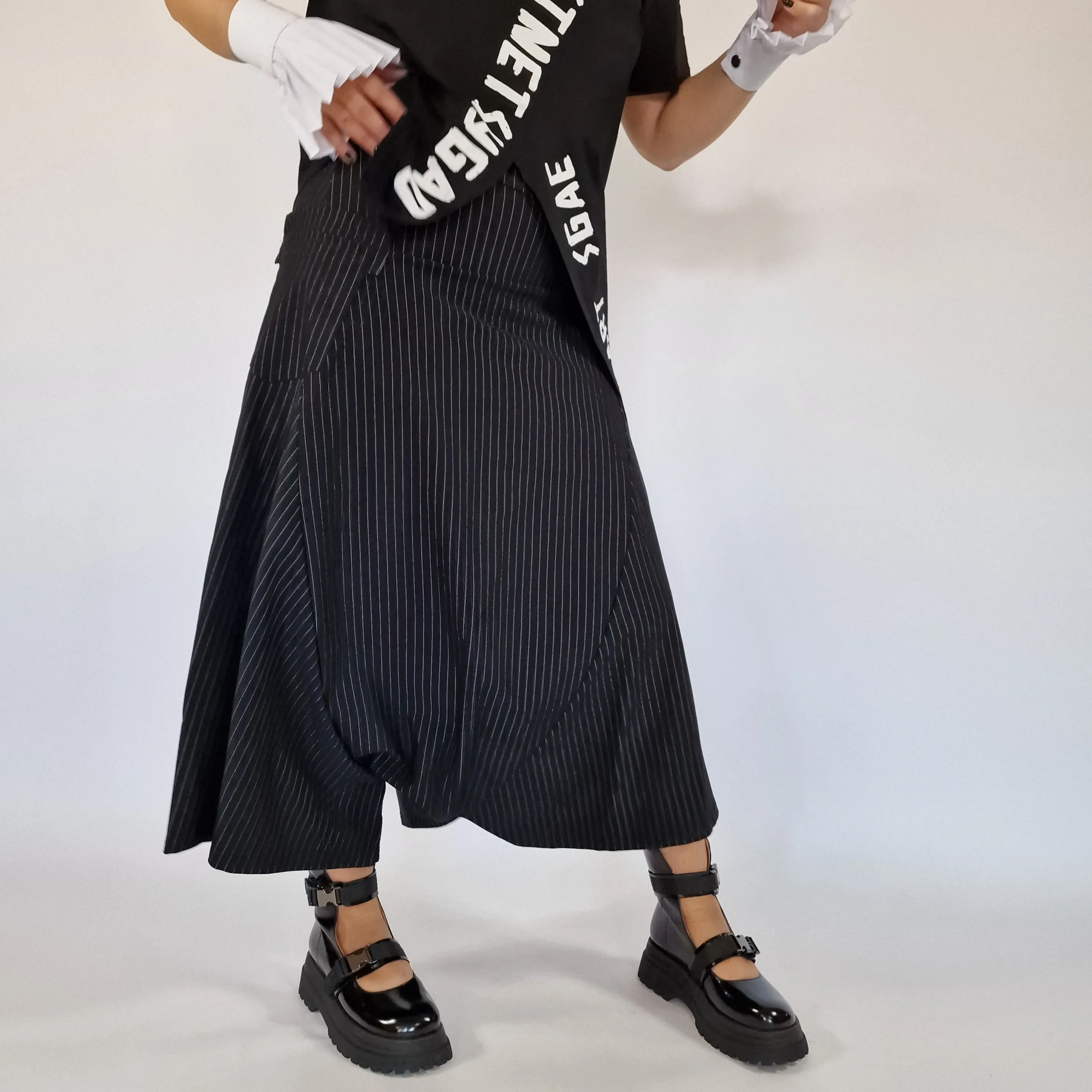 Simple Moderne Street Punk Striped Pattern Wide Legged Pants