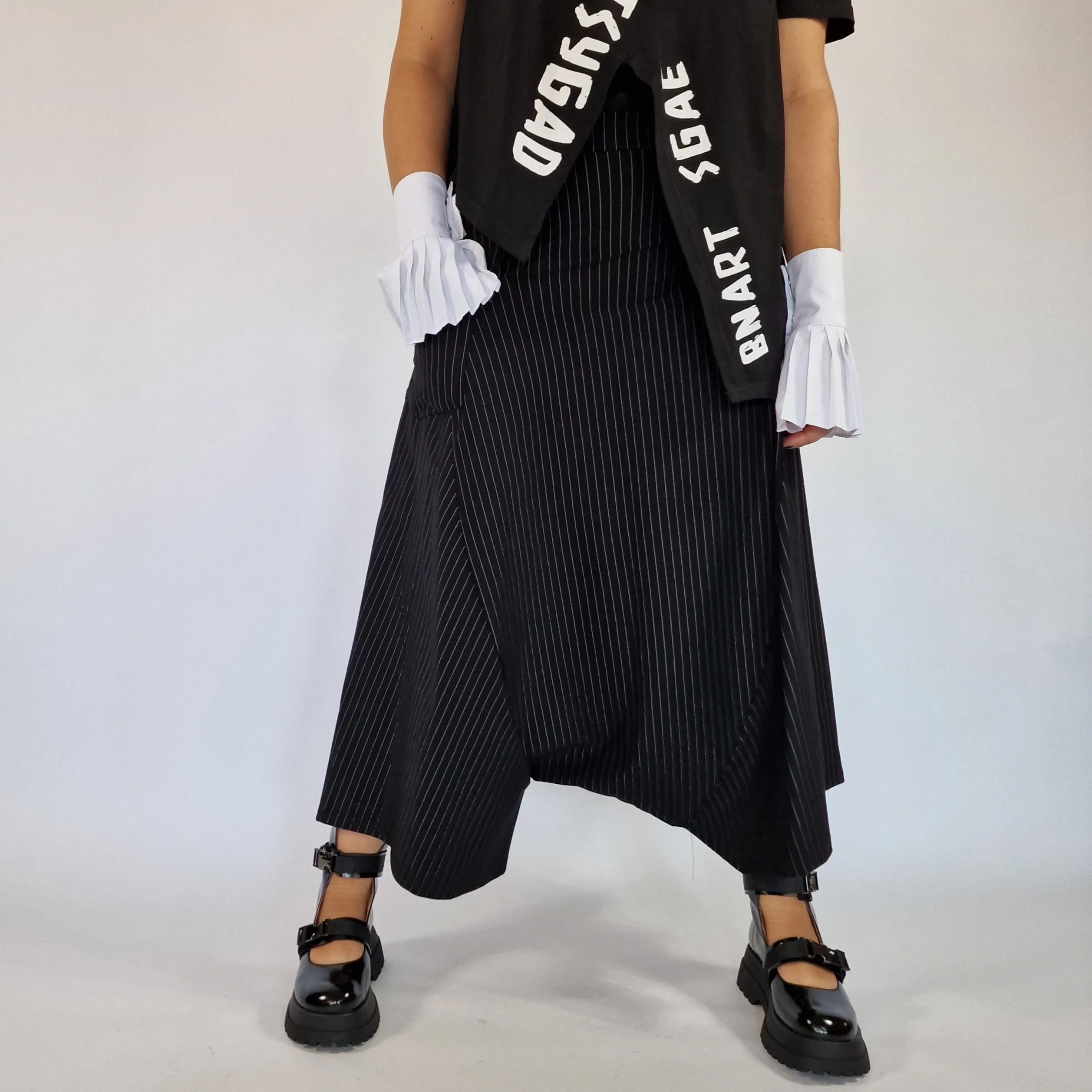 Simple Moderne Street Punk Striped Pattern Wide Legged Pants