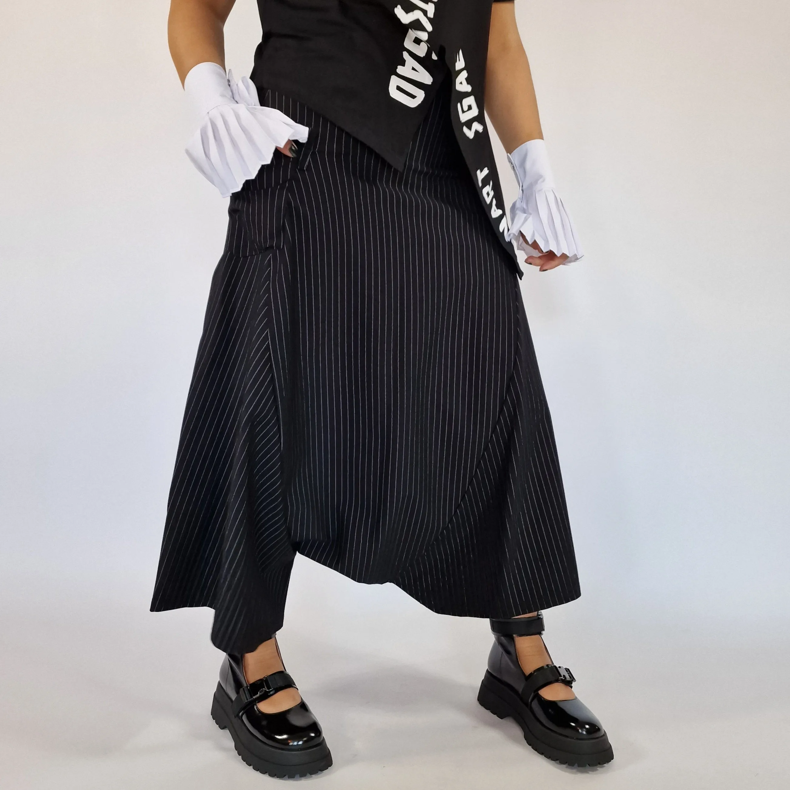 Simple Moderne Street Punk Striped Pattern Wide Legged Pants