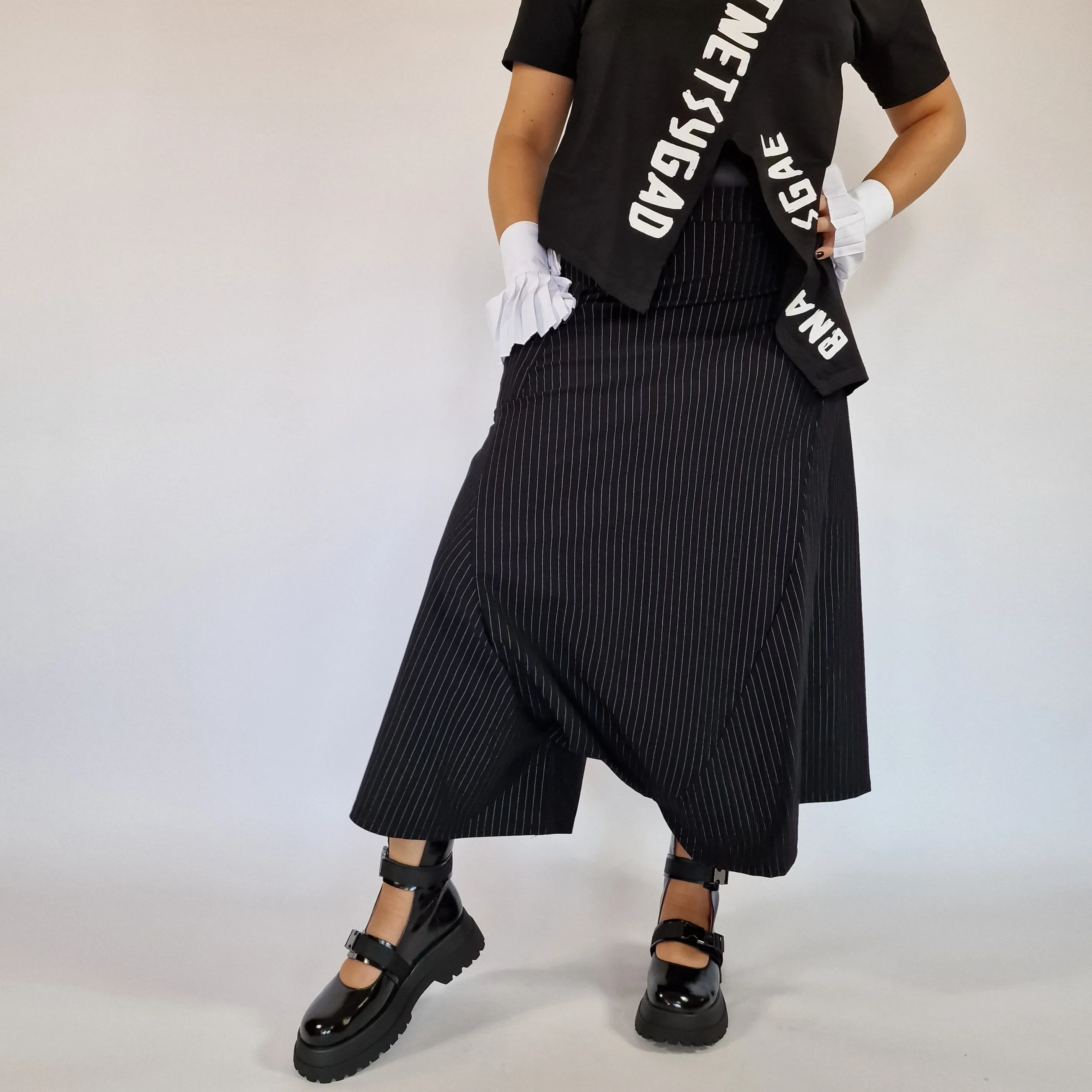 Simple Moderne Street Punk Striped Pattern Wide Legged Pants