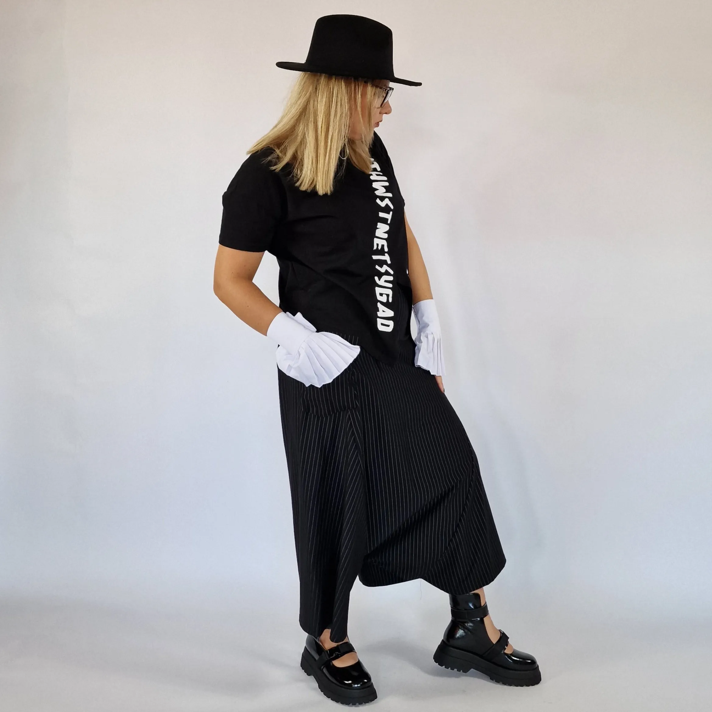 Simple Moderne Street Punk Striped Pattern Wide Legged Pants