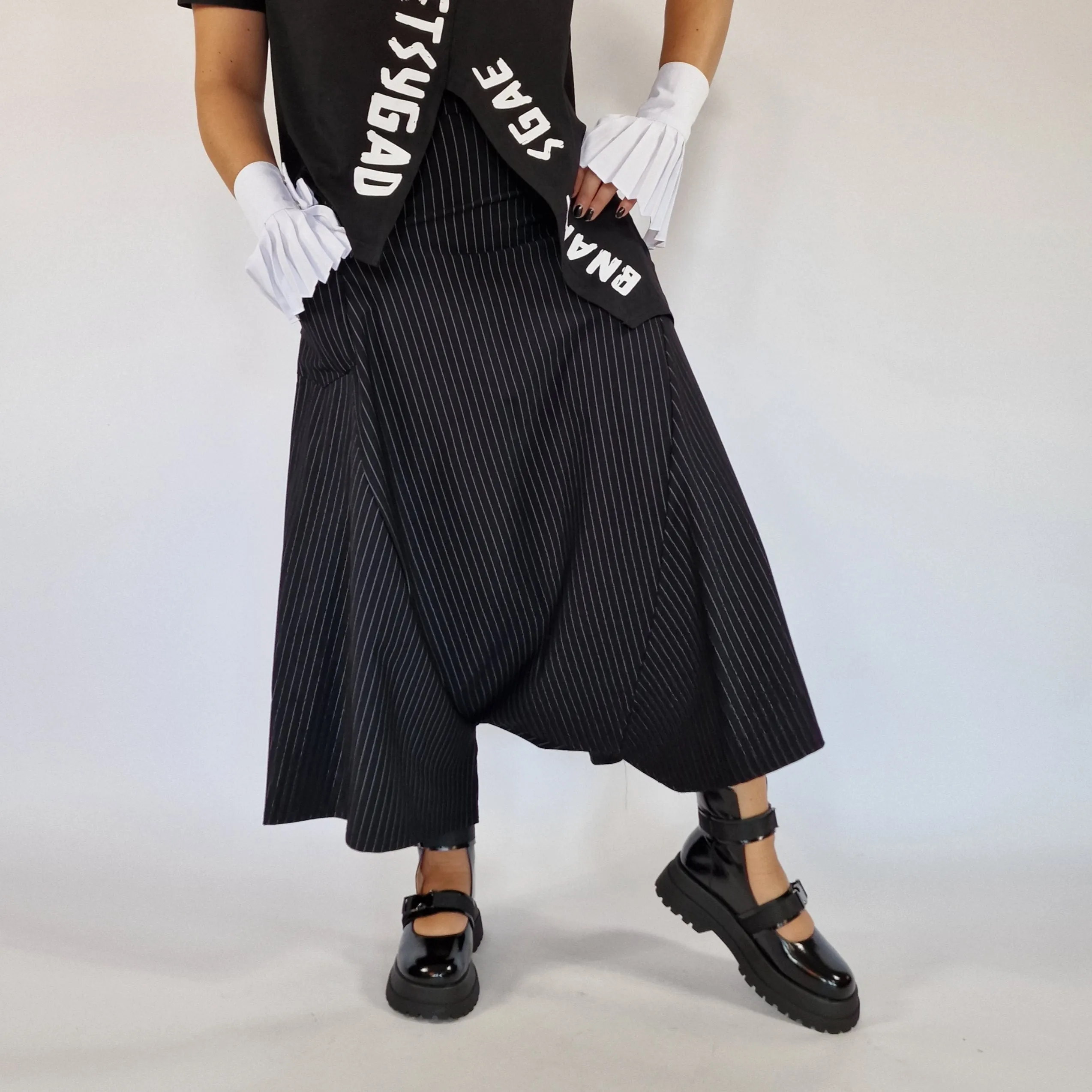 Simple Moderne Street Punk Striped Pattern Wide Legged Pants