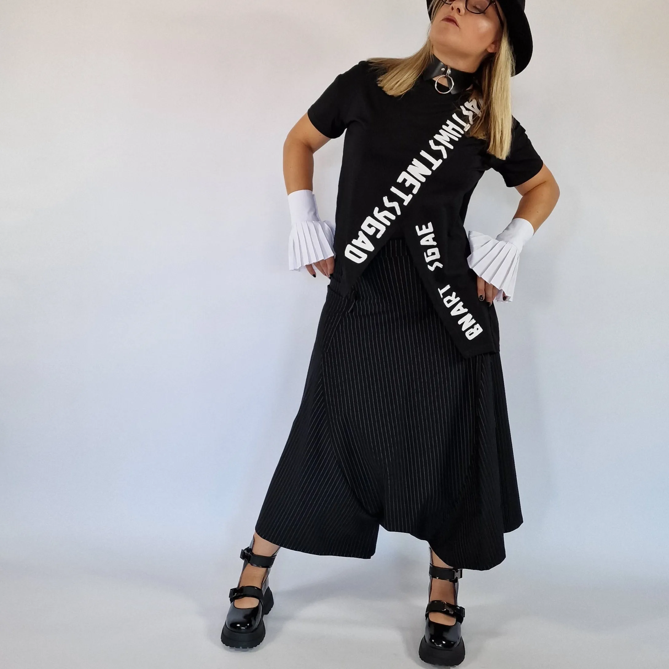 Simple Moderne Street Punk Striped Pattern Wide Legged Pants