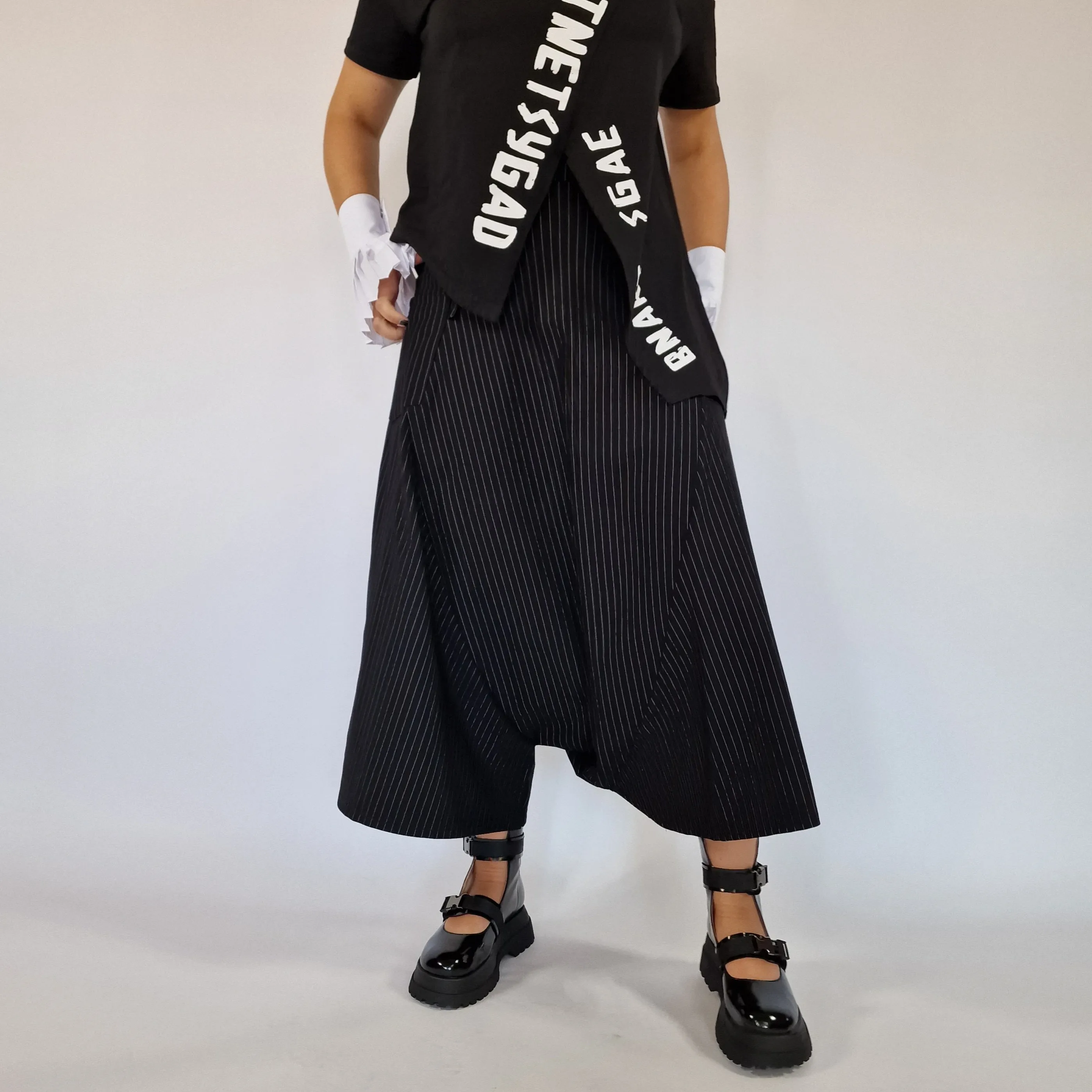 Simple Moderne Street Punk Striped Pattern Wide Legged Pants