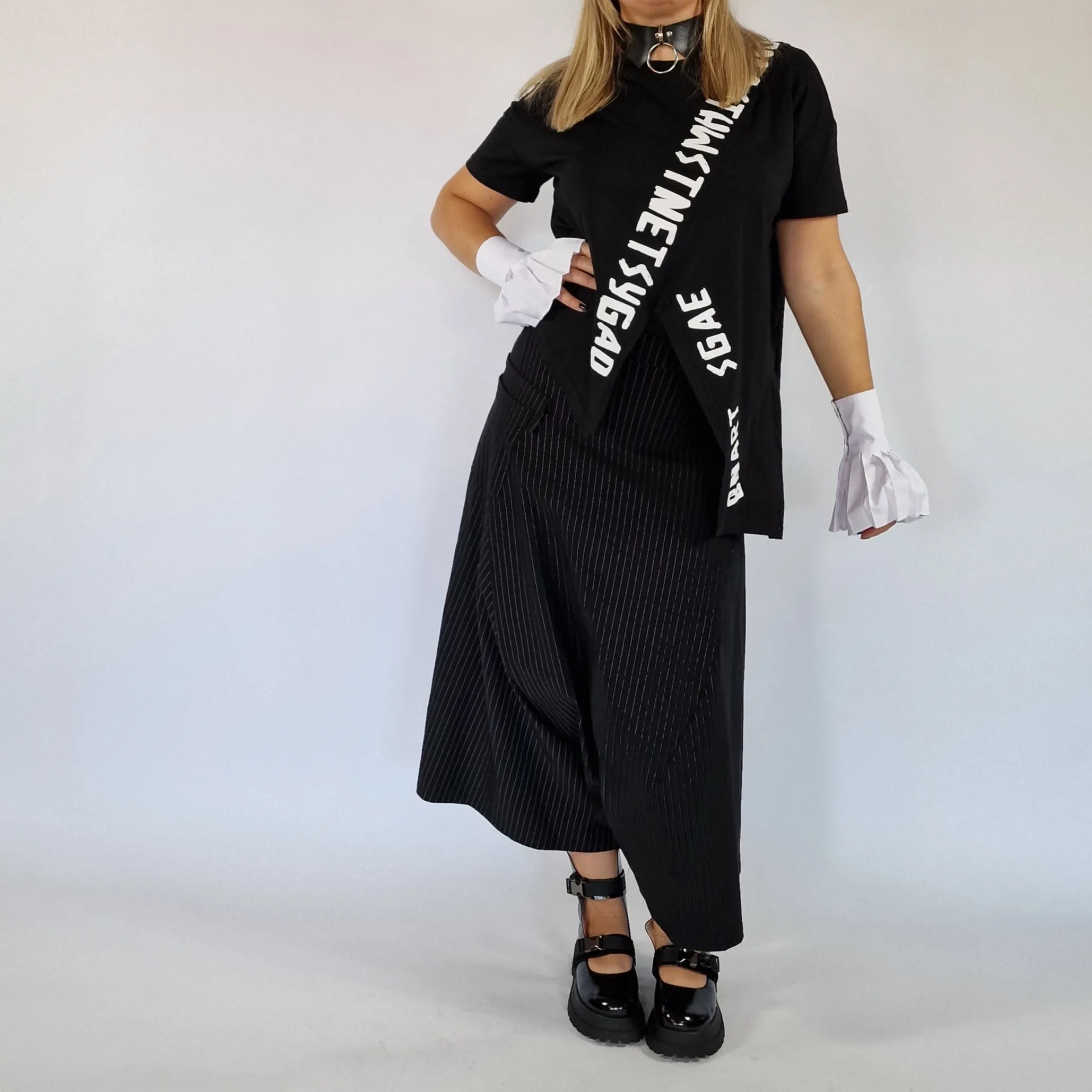 Simple Moderne Street Punk Striped Pattern Wide Legged Pants