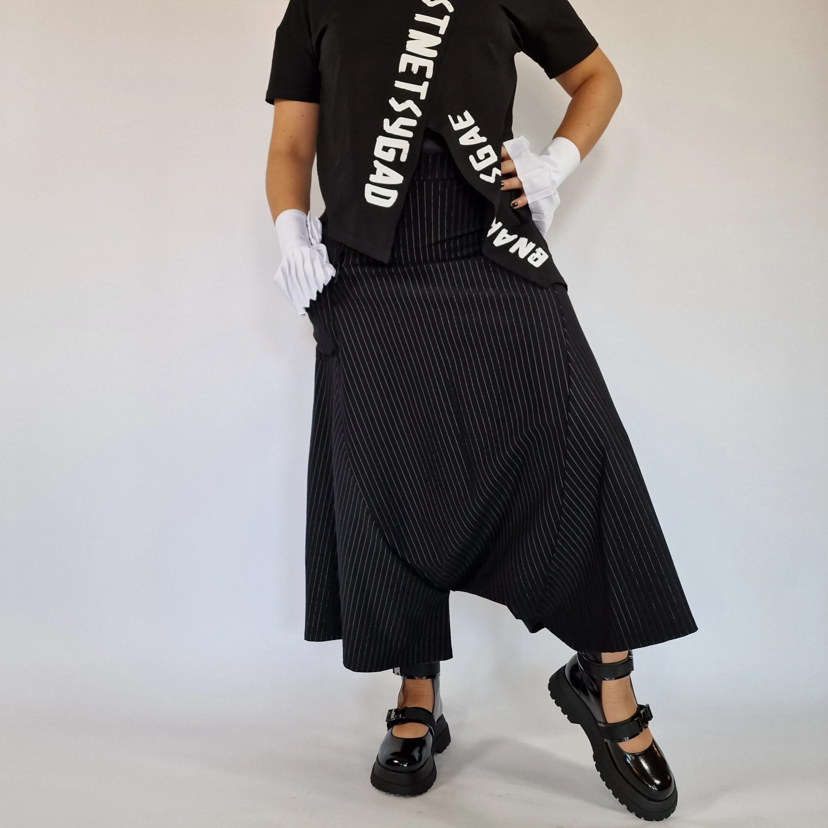 Simple Moderne Street Punk Striped Pattern Wide Legged Pants